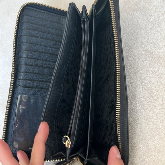 Black Michael Kors purse with gold detailing and long strap - Picture 7 of 8